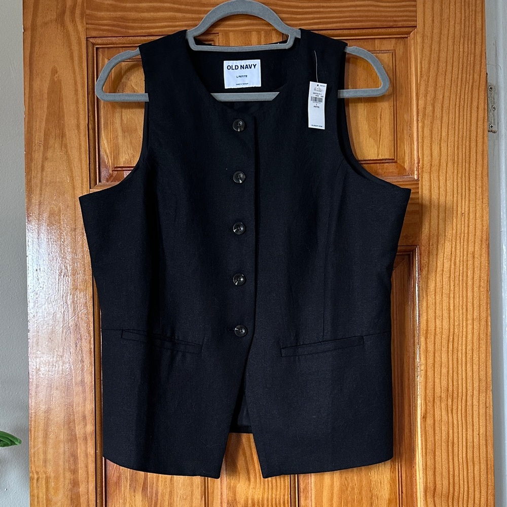 NWT Old Navy Classic Black Button Down Linen Vest